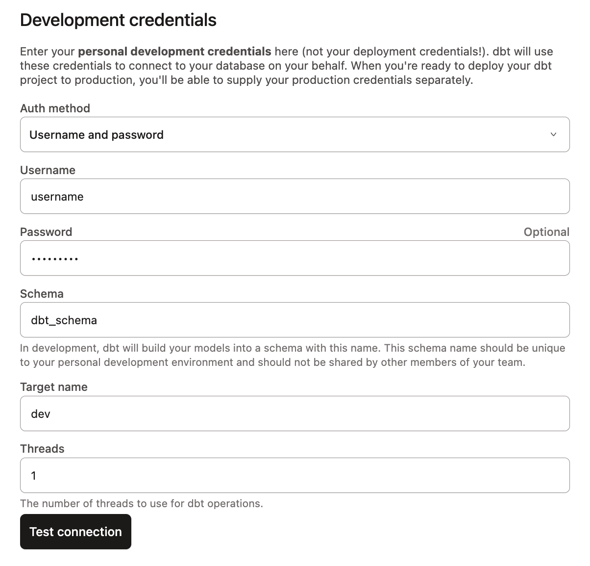 Overriding the target name to 'dev'