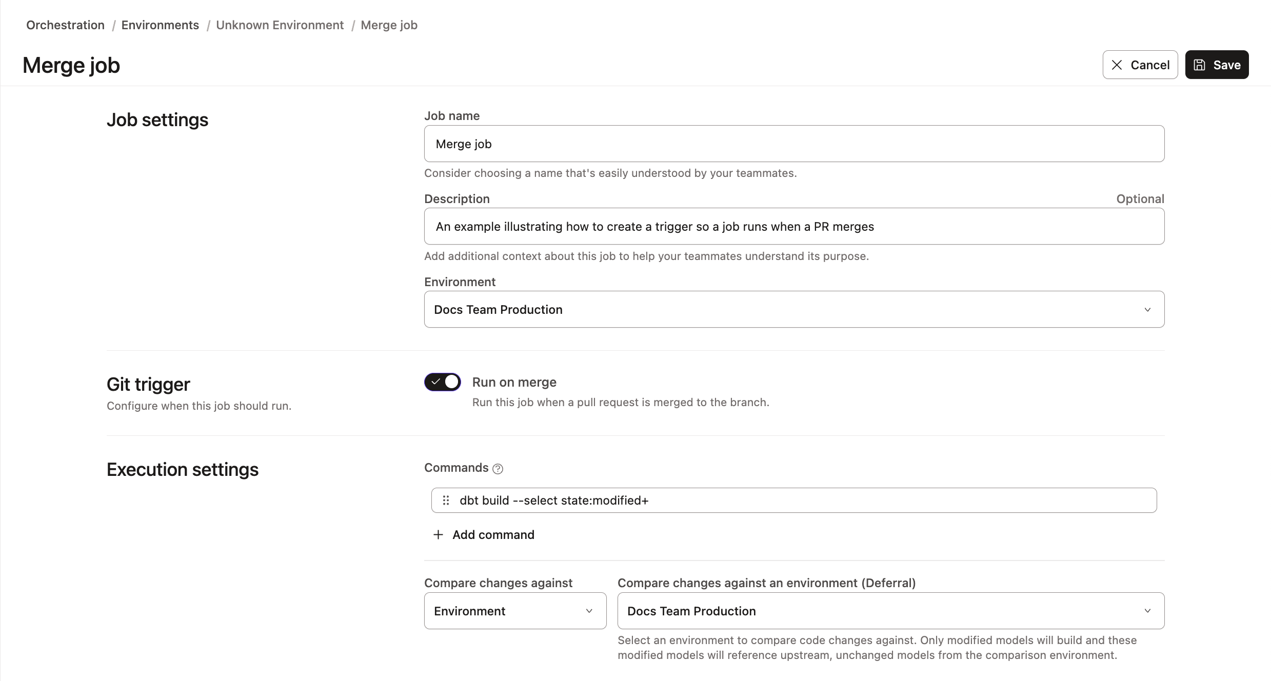 Example of creating a merge job